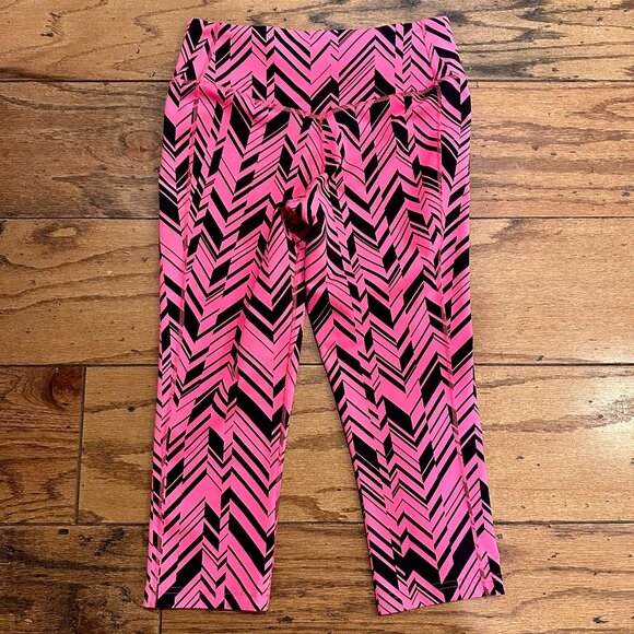 Medium Woman's Neon Pink & Black Nike Dri-Fit High Waist Ankle Length Max Compre - Picture 2 of 4